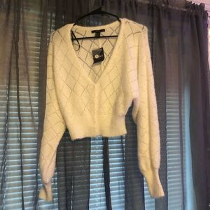NWT Fuzzy White Button Up Cropped Cardigan